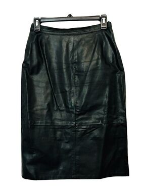 Comint Vintage 1980's Womens Size 7/8 Black Genuine Leather Lined Back Zip Skirt